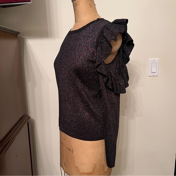Sunset + Spring Metallic Ruffed Cold Shoulder Sweater Top - Picture 4 of 7